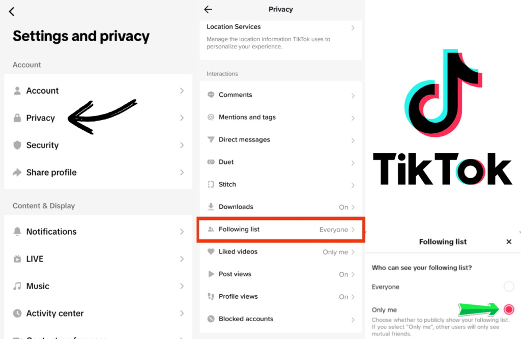 How to hide followers on TikTok 2026 using privacy settings on a TikTok profile screen.